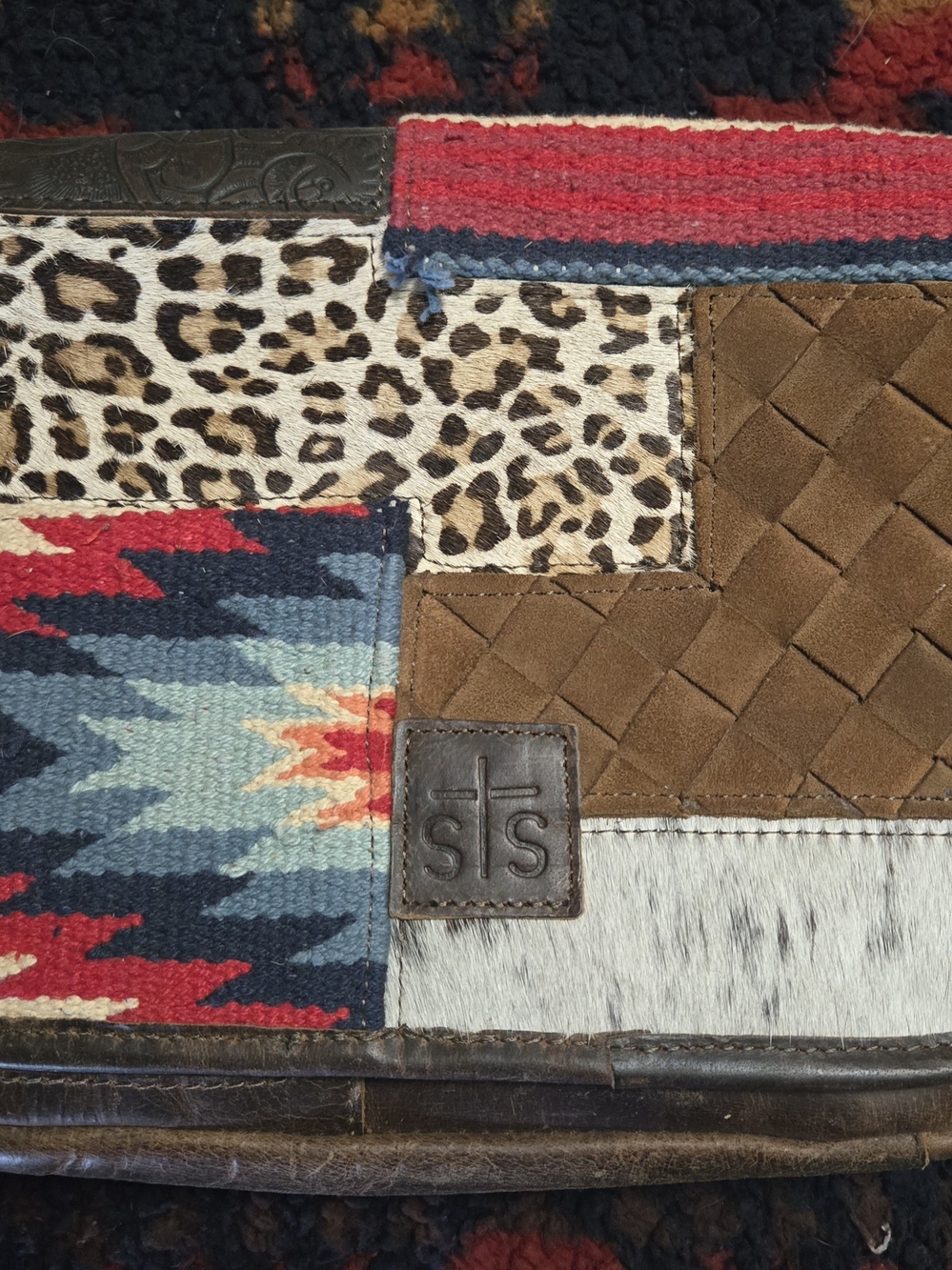 STS Ranchwear Multicolor Patchwork Western Clutch - Brown & Red Accents